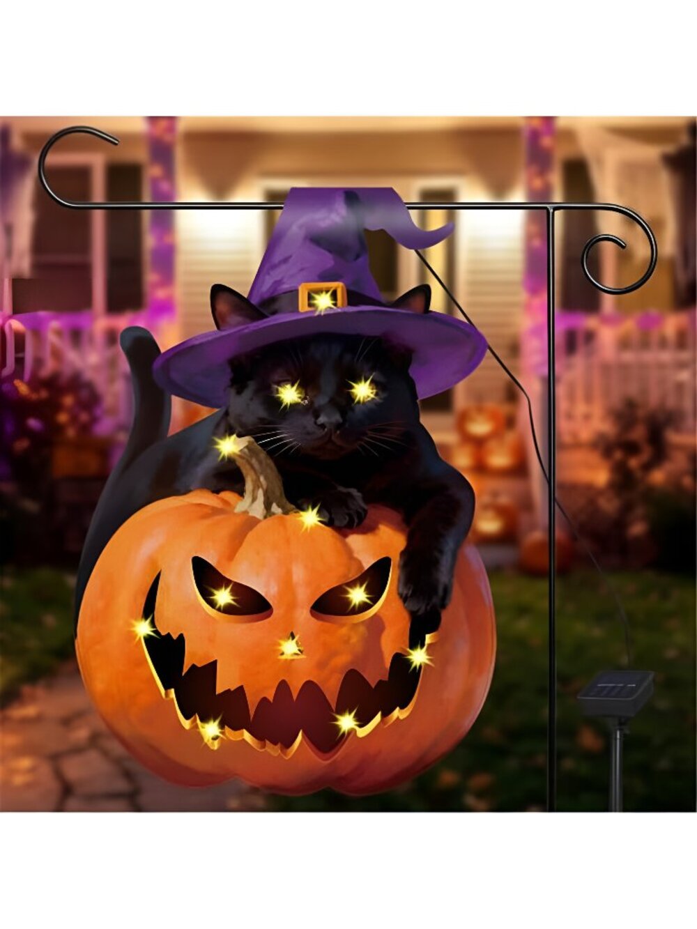 12 x 18 Inches Lighted Halloween Black Cat Pumpkin Garden Flag Decorations -